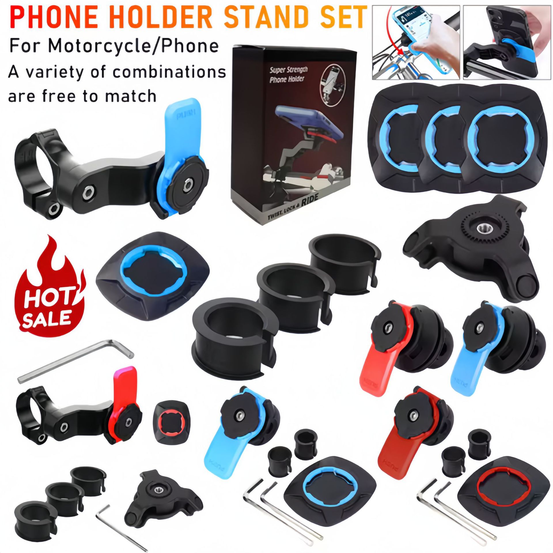 Motorcycle Phone Holder, Four-Way Rotating, Anti-Vibration, Bicycle Handlebar Mount, Motorcycle Bicycle