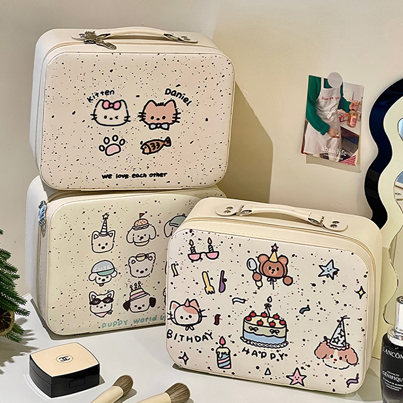 2024 nuevo original cachorro gato bolsa de cosméticos maleta portátil de gran capacidad con espejo caja de almacenamiento de cosméticos