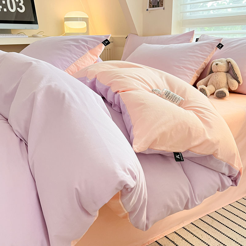 Cama de algodón de clase A para madres y bebés, ropa de cama de cuatro piezas, ropa de cama de color sólido, ropa de cama, dormitorio de estudiantes, tres piezas