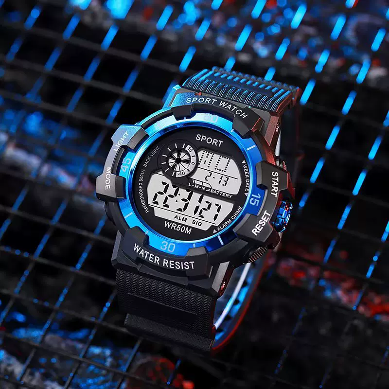 外贸新款时尚简约成人男士户外电子表大表盘多功能夜光闹铃运动表