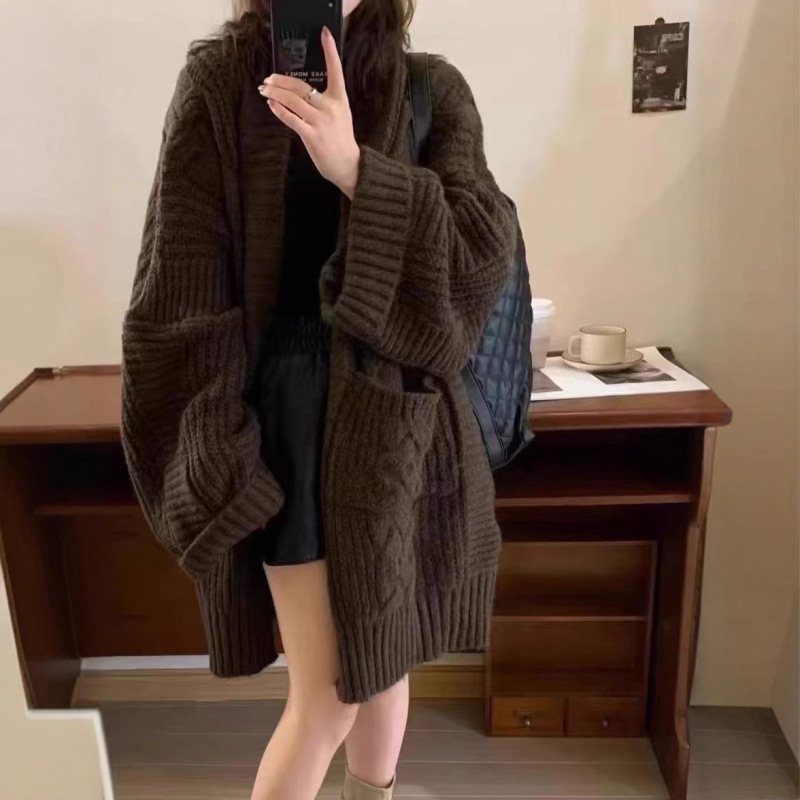 韩系毛衣慵懒风2025宽松针织衫开衫女外套中长款加厚秋冬款外搭|undefined