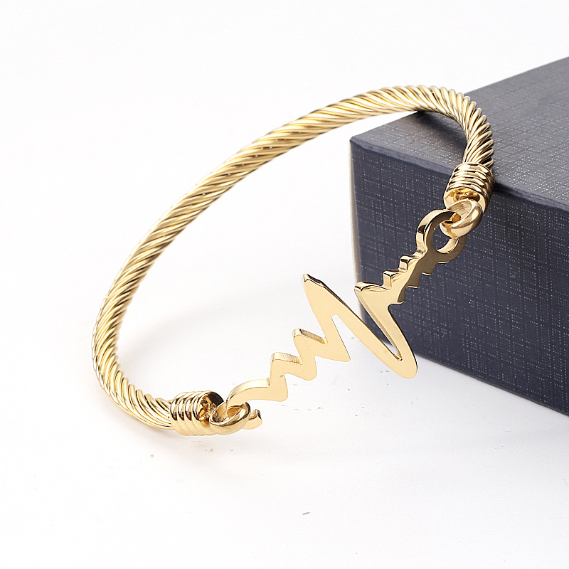 Electrocardiogram Classic Style Stainless Steel Bangle Wholesale display picture 1