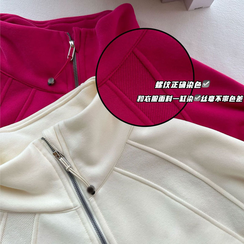 Otoño y invierno lu el mismo cuello vertical chaqueta deportiva con medio cremallera gruesa camiseta casual de fitness ropa de yoga al aire libre mujer image 3