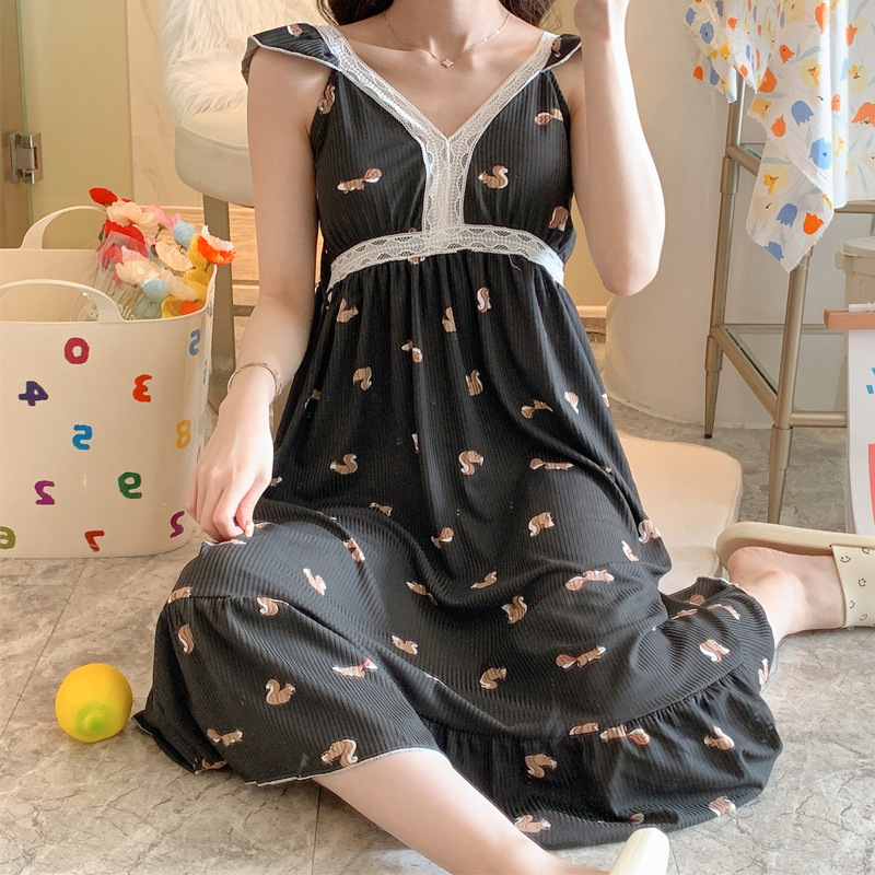 Princesa estilo suelto verano estilo coreano pijamas de las mujeres sueltas lindo camisón encaje con almohadilla en el pecho desgaste del hogar mujeres