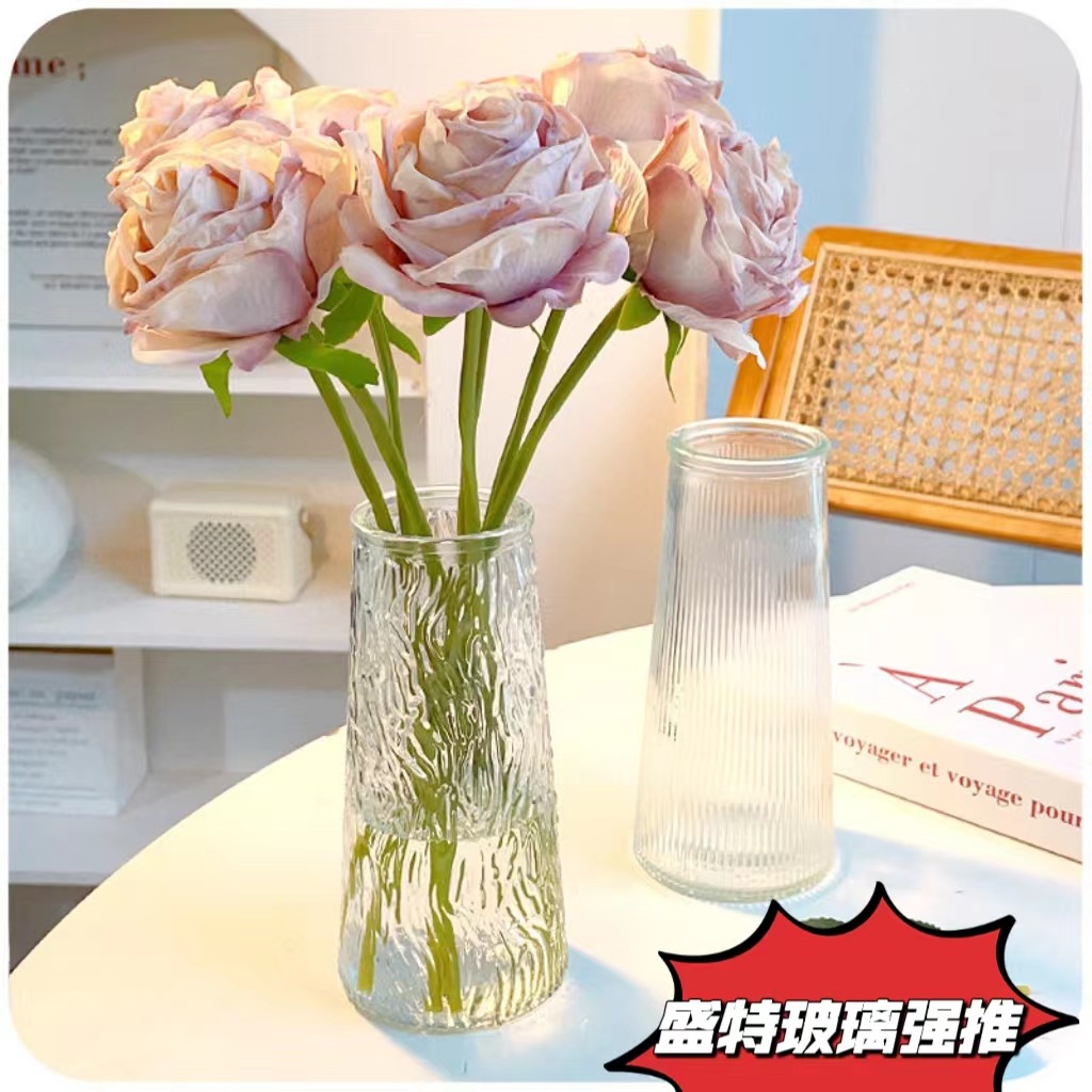 Minimalist Creative Transparent Glass Vase Small Mouth Vase Water Fresh Flowers Hydroponic Vase Desk Decor Flower Arrangement Ornament