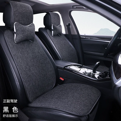 Seat cushion, seat cover – seasons universal full-enclosed breathable linen - black-main-and-passenger-standard-version-cotton-and-linen