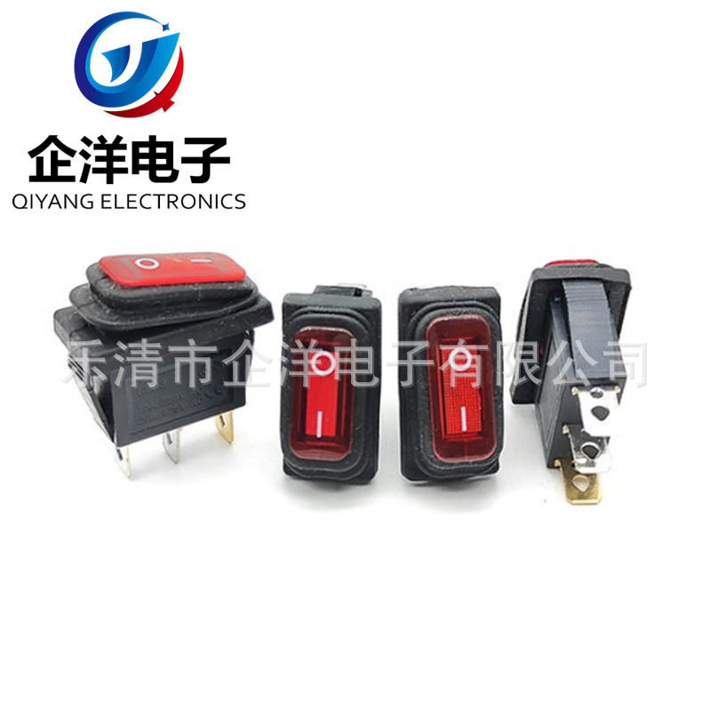 厂家直销KCD3 3脚2档 连体防水 红色船型开关三脚16A250V12V24V