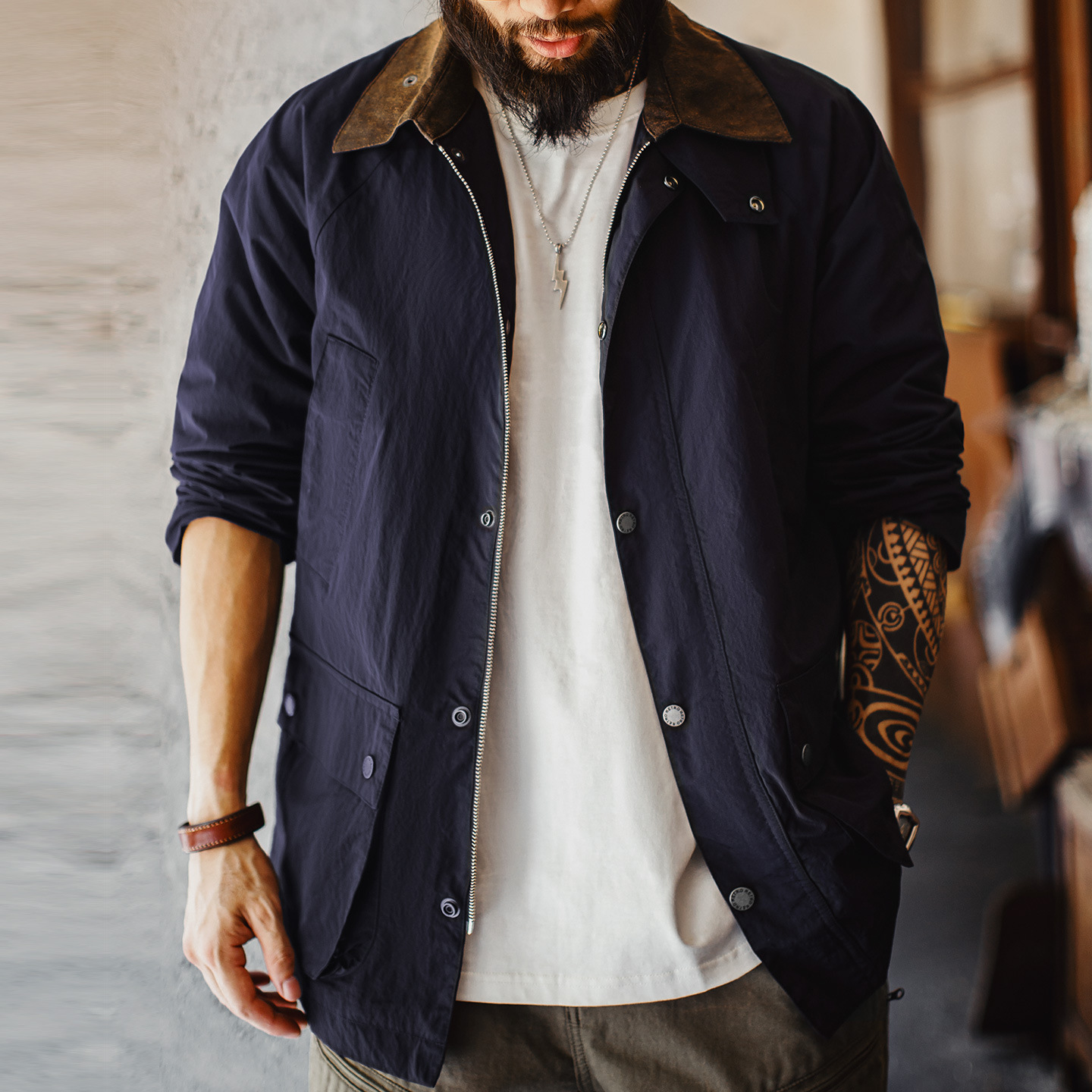 Retro waterproof blue jacket