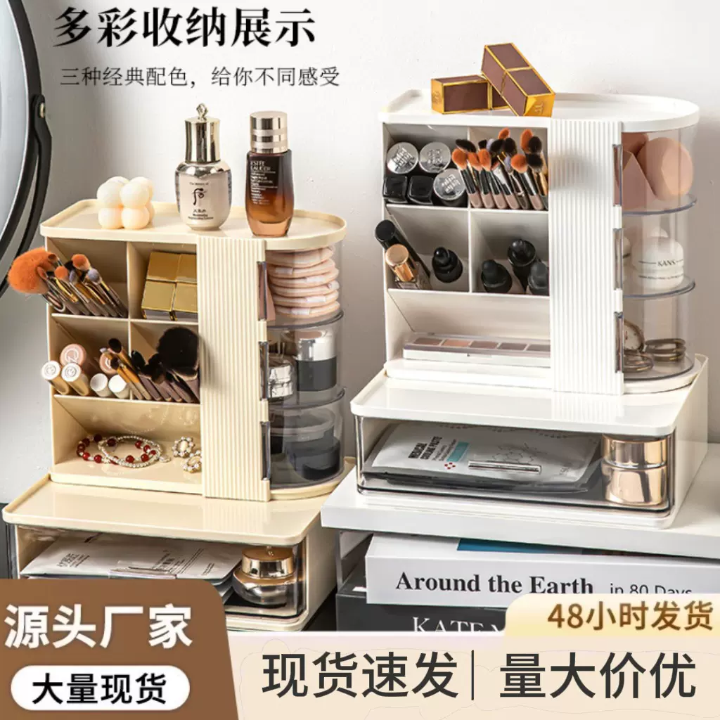 桌面化妆品收纳盒旋转化妆刷筒口红收纳架护肤品美妆蛋粉扑置物架