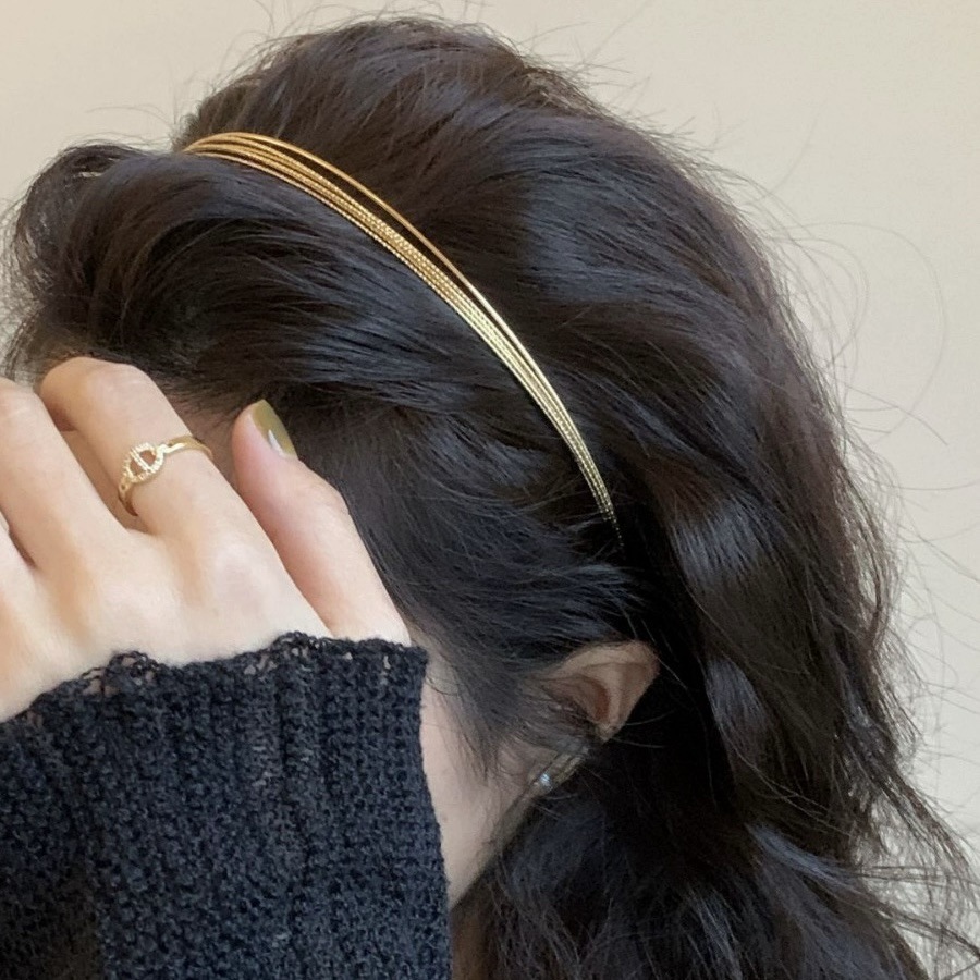 Tiara dourada brilhante, versátil para todas as estações, tiara simples e fina, estilo floresta ao ar livre, fornecimento direto do fabricante, acessório de cabelo para lavagem de rosto doce