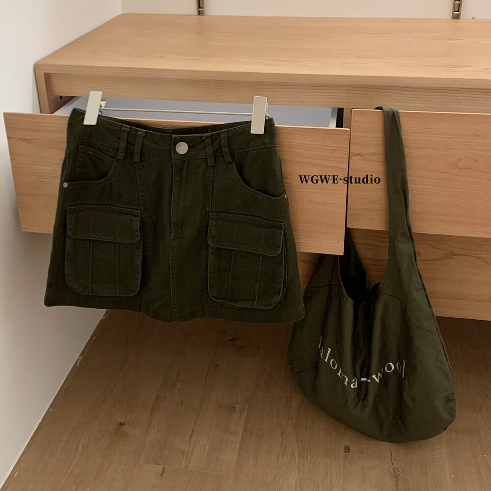 WGWE秋季新款美式复古辣妹a字工装裙显瘦高腰牛仔短款半身裙W7126