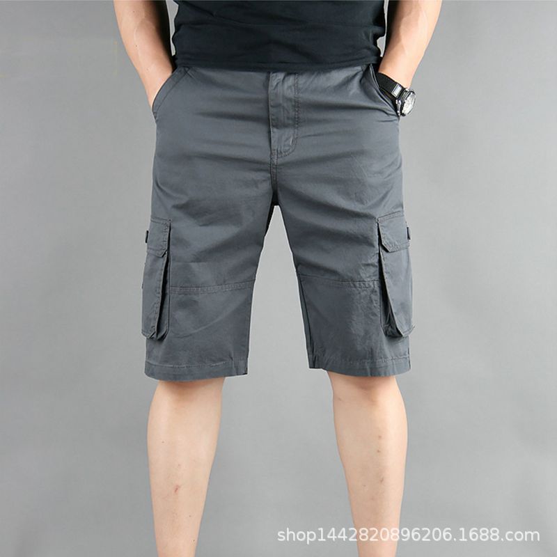 Pantalones casuales de cinco puntos con herramientas finas para hombres de verano, pantalones cortos casuales sueltos con múltiples bolsillos de algodón, pantalones deportivos, pantalones