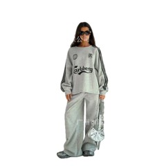 2025中长款两件套装女大码韩版夏时尚休闲运动服卡通长袖长裤女装