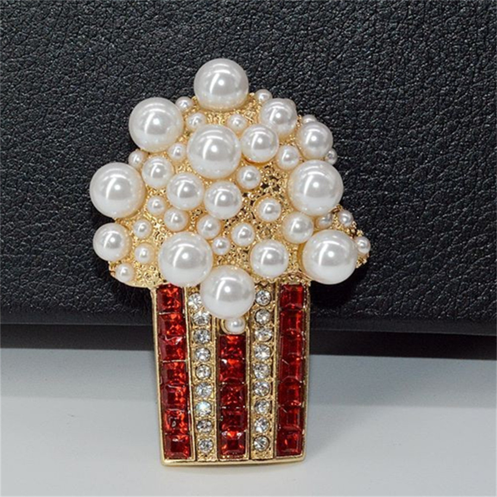 Popcorn Brooch with Pearls and Full Rhinestones, European and American Cross-Border Qingdao Jewelry, Baroque Style, Elegant and Artistic Women's Pin Brooch