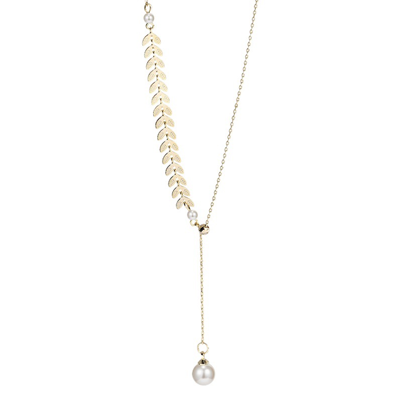 Three-piece set niche design sense wheat ear pearl necklace earrings bracelet suit cold style simple internet celebrity jewelry
