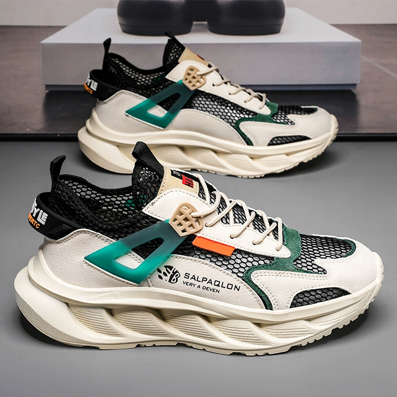 Полая мужская обувь, летние дышащие кроссовки с тонкой сеткой для бега, спортивная обувь с сеткой, молодежная нескользящая обувь на толстой подошве с сеткой и большими отверстиями