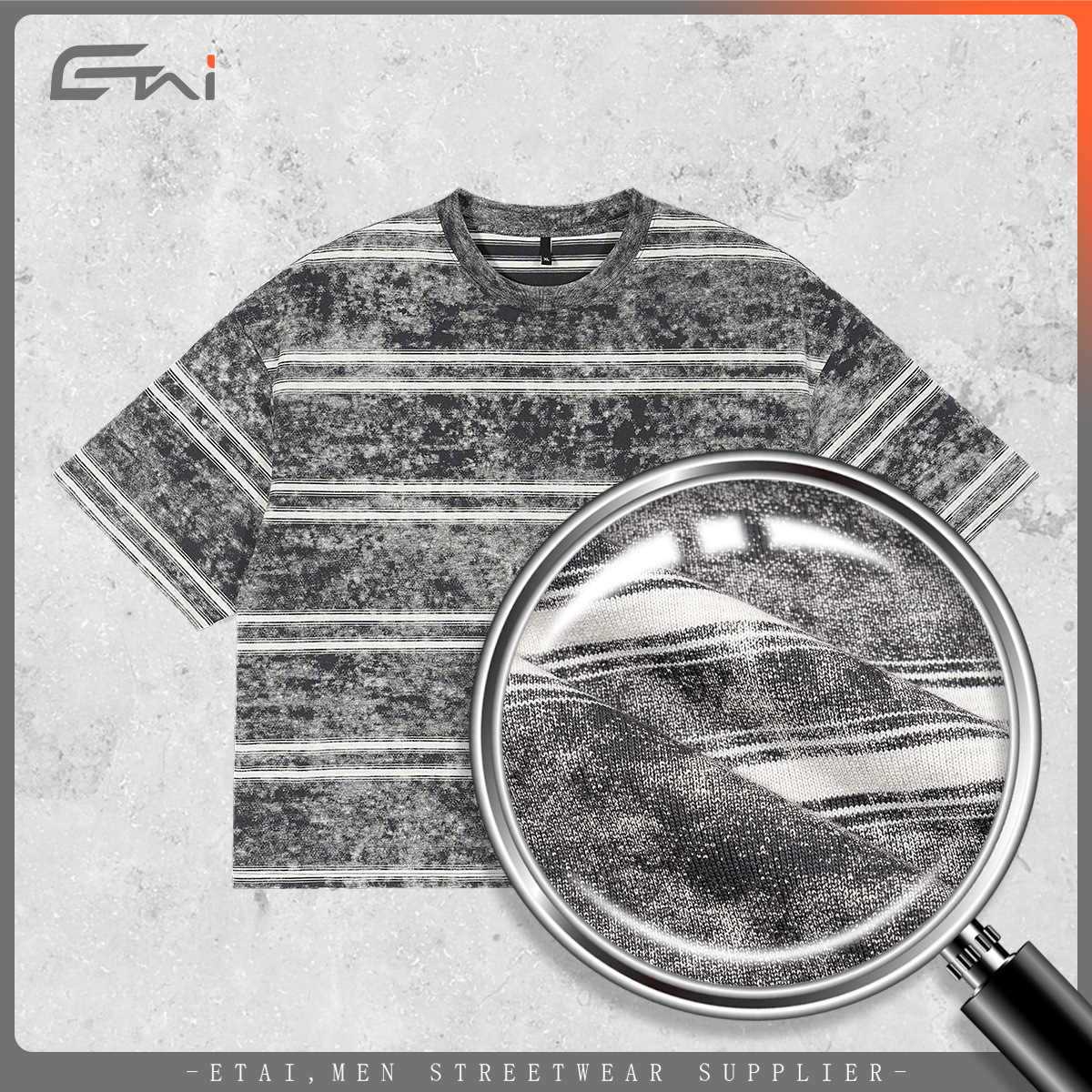 ETAI ropa de hombre marca de moda de verano de mangas cortas vintage camiseta a rayas corta versión suelta estilo casual versátil