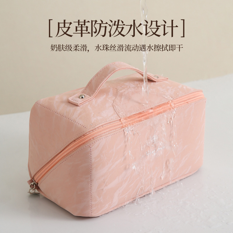 Bolsa de almohada de órgano de cuero PU bolsas de maquillaje rojas multicapa bolsas de lavado bolsas portátiles de viaje