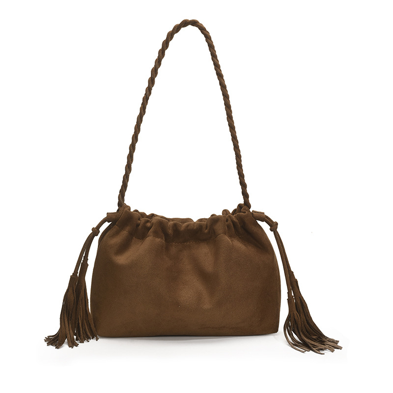 Bolso de axila retro estilo Hong Kong 2025 verano nuevo estilo bolso femenino textura esmerilada bolso de hombro con borla de moda marea