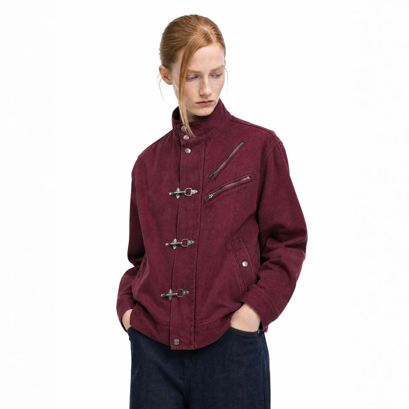 "Airplane Buckle Jacket" Autumn Vintage Distressed Workwear Small Stand Collar High-End Short Loose Coat for Men and Women "Airplane Buckle Jacket" Autumn Vintage Distressed Workwear Small Stand Collar High-End Short Loose Coat for Men and Women