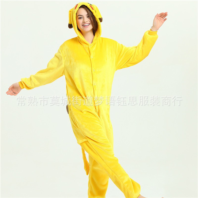 GENG fantasma pareja pijamas otoño e invierno cálido cremallera homewear Franela inodoro versión animal de dibujos animados pijamas de una pieza