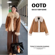 棕色毛毛外套女加厚短款夹棉服冬季穿搭美拉德巨好看保暖上衣外套