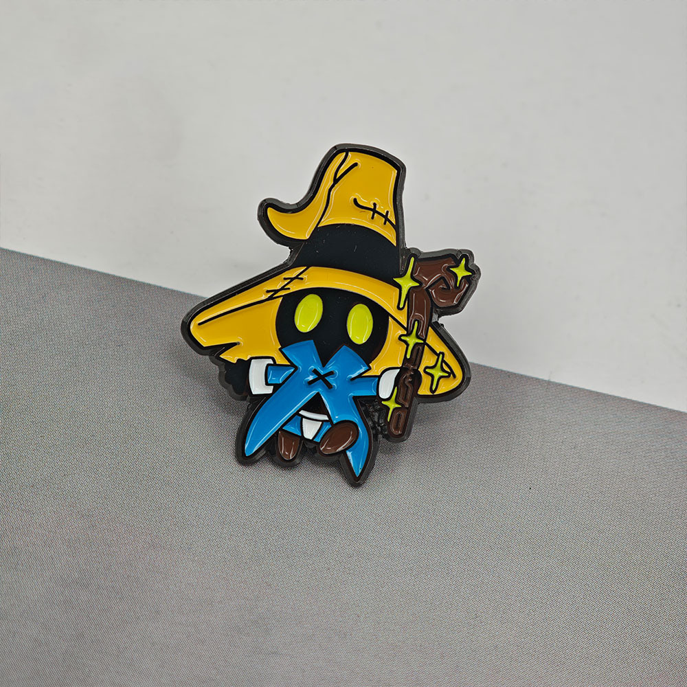 Q-version Vivi Black Magician enamel brooch, Final Fantasy 9 inspired character badge, RPG game accessory