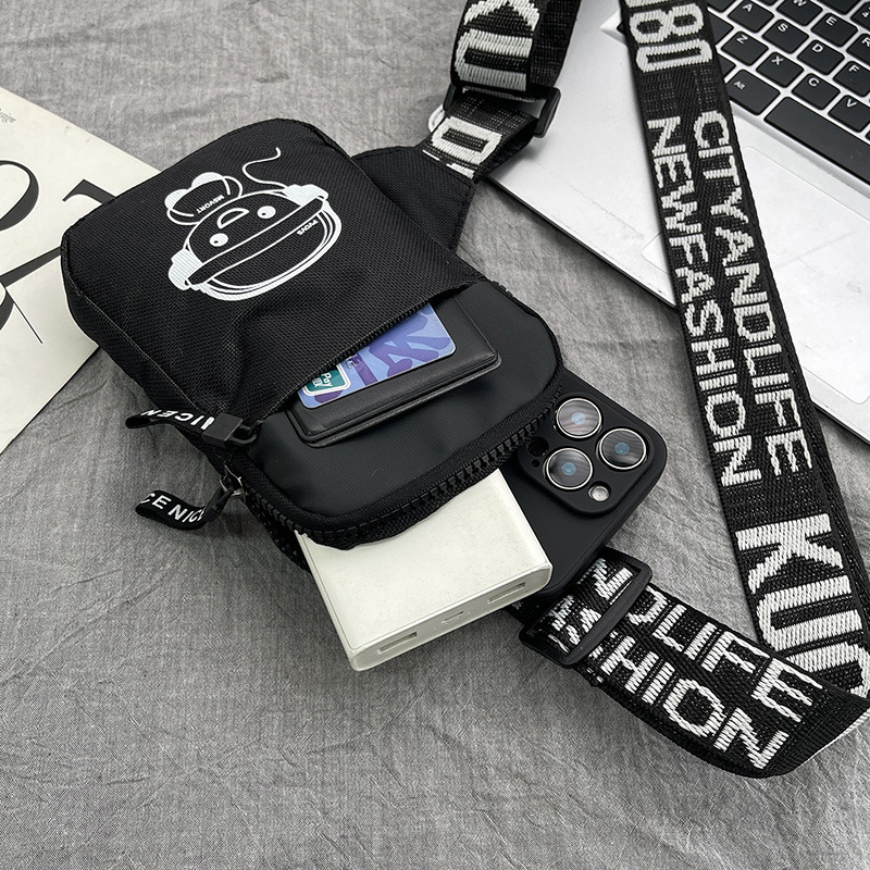 Personalidad de nuevo bolso de pecho de moda de nylon de hombre y mujer bolso deportivo ligero, bolso de hombro para teléfonos móviles impresos de música para niños