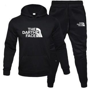 Cross-Border Men's and women's fashion casual hooded fleece-lined sweater sports suit winter hooded couple sweater printed