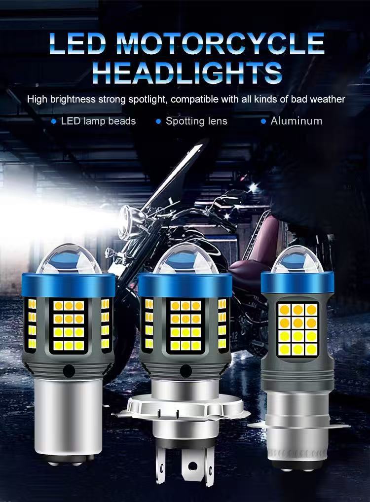 Cross-Border Exclusive Supply of New Led Motorcycle Headlights H4 Ba20D P15D White and Yellow Dual-Color Ultra-Bright Front Headlight Lens