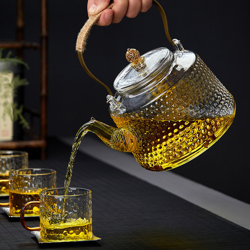 Hammered-Texture Thickened Dongtian Kettle Ceramic Stove Teapot High-Borosilicate Kung Fu Handle Glass Teapot