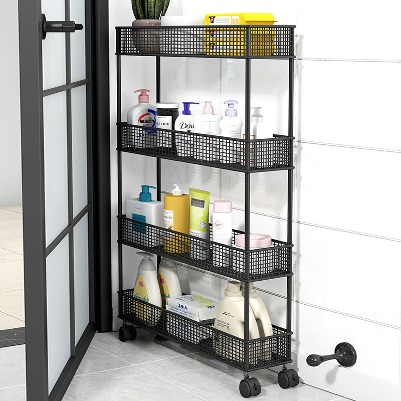 Narrow Storage Rack Behind Bathroom Door, Toilet Gap Floor Cart, Bathroom Gap Shelf, Door Storage Rack