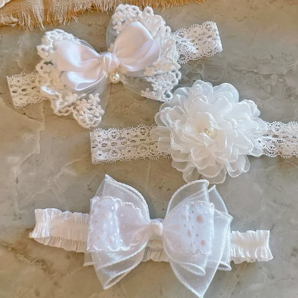 European and American Style White Lace Baby Headband Hair Accessory for Girls, Gentle on the Scalp, Does Not Pull Hair, with Bow