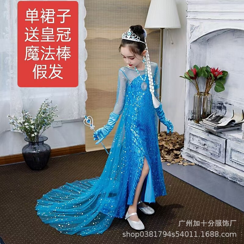 外国貿易クロスボーダーアナと雪の女王の正規版の女の子の艾莎の王女のスカートの夏の愛莎のワンピースの子供の誕生日のドレス|undefined