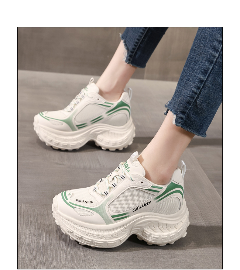 Giày sneaker nữ chunky đế dày lưới thoáng khí, tăng chiều cao bên trong — Xanh lá cây nhạtcolor chi tiết 15