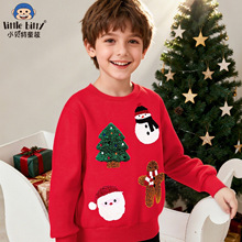 跨境童装25年秋冬季圣诞节儿童长袖卫衣卡通毛巾绣花图案现货批发