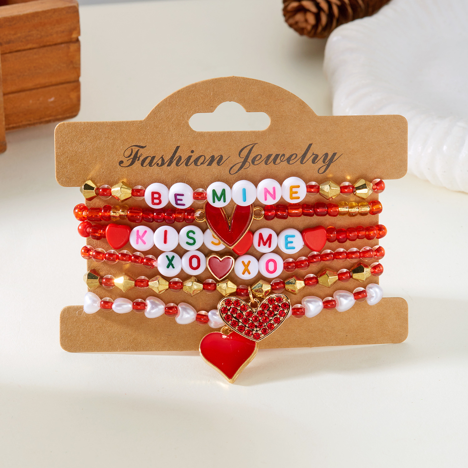 Heart Beaded Bangle Set For Girls European Style Fashion Jewelry_voghion.com
