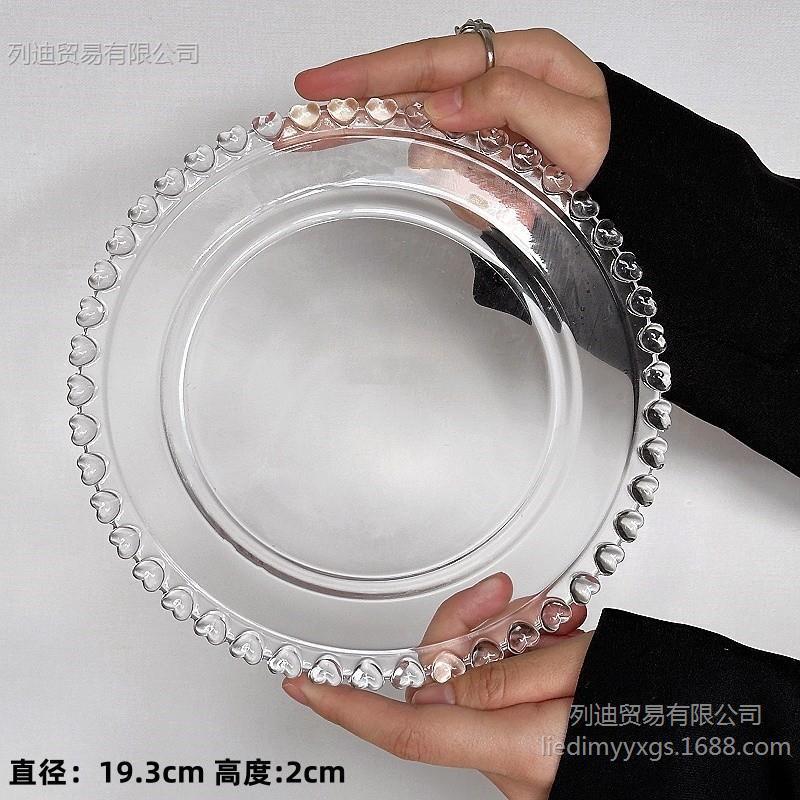 Serie de platos de vidrio de frutas de borde de amor coreano de estilo ins, platos de postres transparentes para el hogar, platos para pasteles, platos para ensaladas image 7