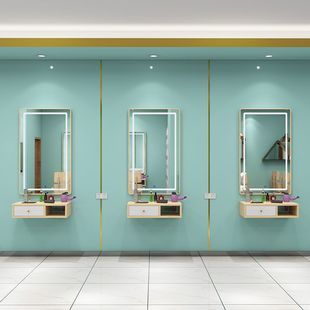Barber Shop Mirror Hair Salon Special Internet Celebrant Hairdressing Shop Hair Cutting Mirror Table Integrated Cabinet with Lamp Wall-mounted Wall-mounted