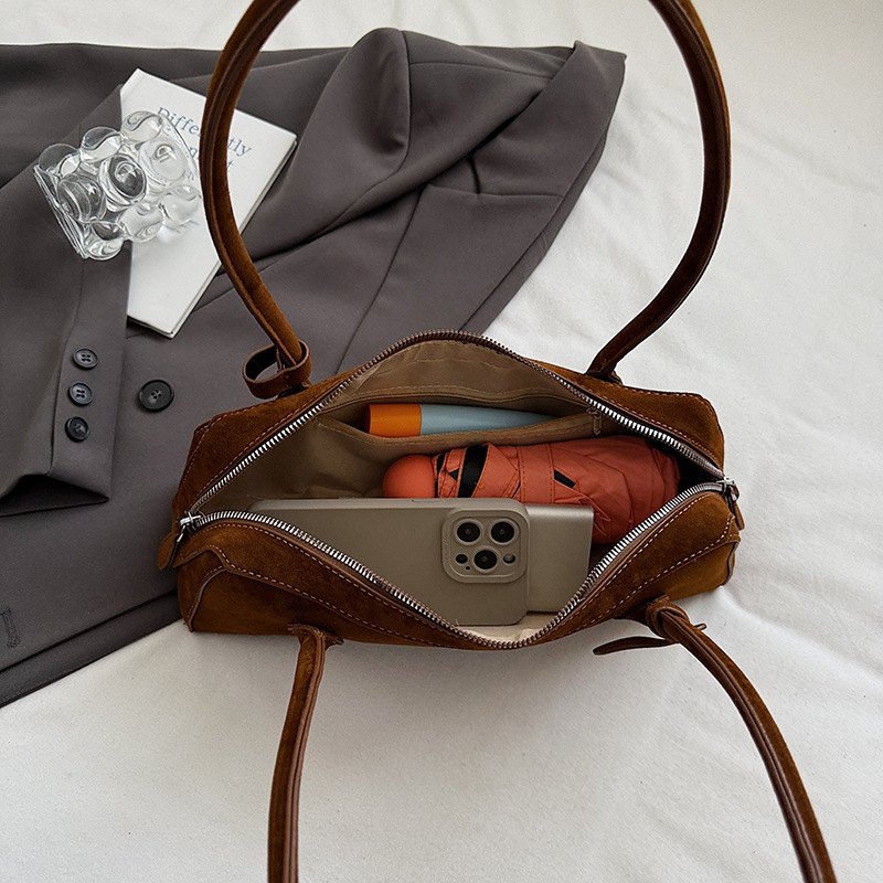 Suede Baguette Bag Korean Minimalist Handbag Autumn New High-End Retro Shoulder Underarm Bag - Thumbnail 4