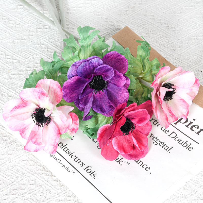 Simulated Anemone Artificial Flowers Living Room Coffee Table Home Furnishing Arrangement Placement Silk Flowers Wedding Celebration Photography Bouquet Matching Flowers