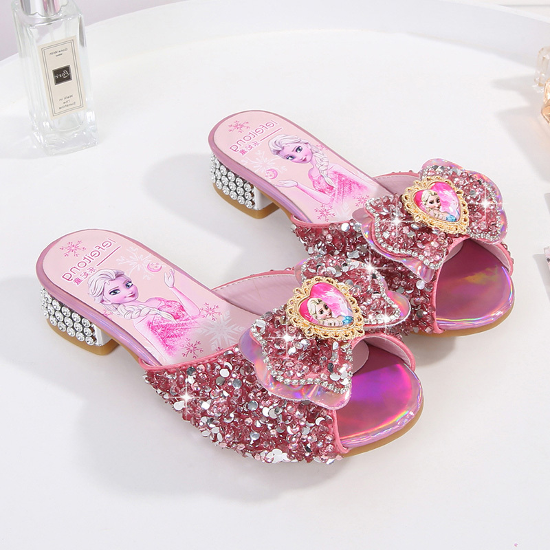 Girls' Slippers Summer Aisha Crystal Soft Bottom Princess High-heeled Girls Children's Baby Aisha Children's Sandals and Slippers Flash