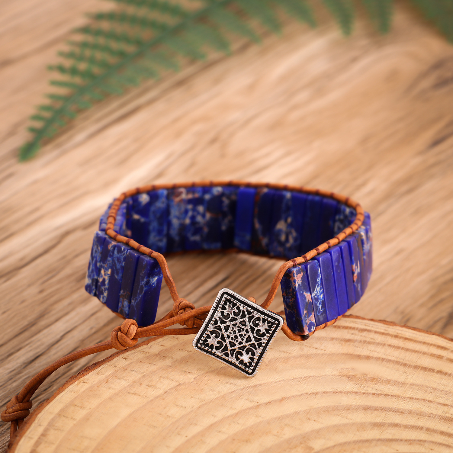 Longrui Amazon joyería transfronteriza imitación piedra natural pulsera de cuerda de cuero tejida a mano joyería de mano creativa bohemia