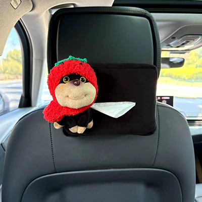 Box Hanging Cute Bee Puppy: Car tissue box/set - plush-tissue-box-black-strawberry-hat-shoulder-bag-bee-dog