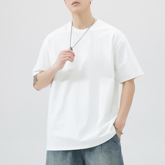 夏の潮牌純綿半袖tシャツ男白半袖ゆるい底シャツ重ポンドtシャツ男性服卸売り