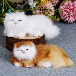 跨境代发仿真猫动物模型睡猫皮毛工艺品小猫咪家居摆件摄影道具