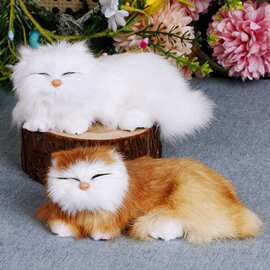 跨境代发仿真猫动物模型睡猫皮毛工艺品小猫咪家居摆件摄影道具