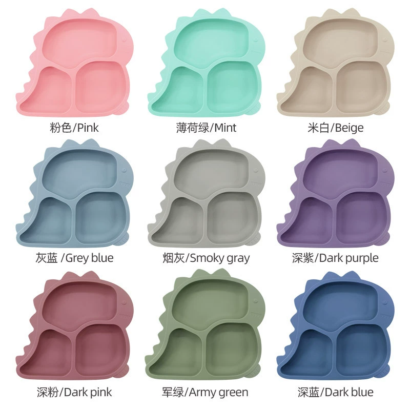 Children's silicone cartoon dinner plate, dinosaur, tableware for supplementary food, design set
