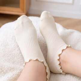 女士蕾丝边隐形船袜可爱浅口棉Cotton春秋百搭防滑不勒脚日通勤
