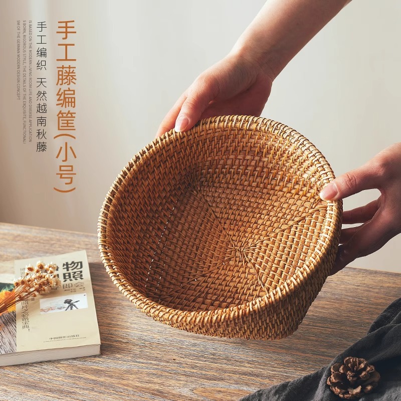 Cesta de almacenamiento de ratán, cesta de frutas, cesta para bollos al vapor, cesta de bambú para pan y refrigerios, cesta de picnic